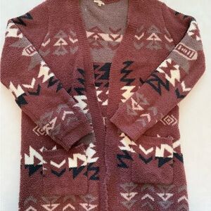 Cozy Aztec Open-Front Cardigan Sweater - Maroon
